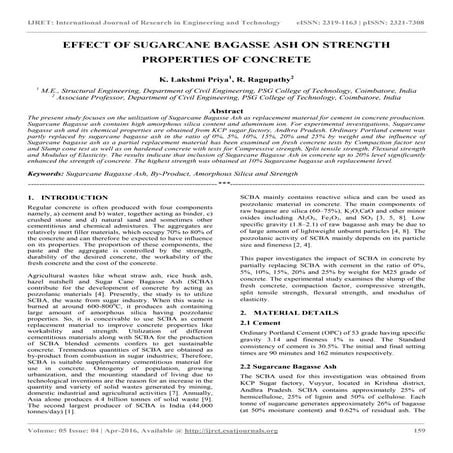 Effect of sugarcane bagasse ash on strength properties of concrete | PDF
