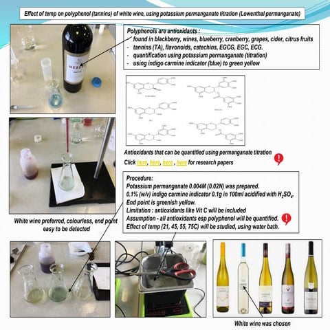 IA on effect of temperature on polyphenol (tannins) of white wine, using potassium permanganate titration (Lowenthal permanganate).