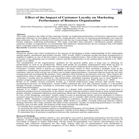 Effect of the impact of customer loyalty on marketing performance of ...