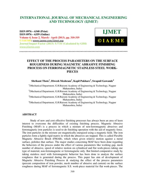 Magnestic abrasive finishing process | PPTX | Chemistry | Science