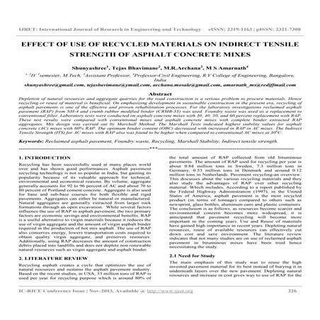 Effect of use of recycled materials on indirect tensile strength of asphalt c...