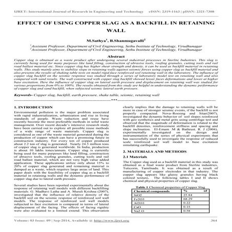 Effect of using copper slag as a backfill in retaining wall