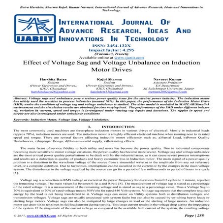 Effect of voltage sag and voltage unbalance on induction motor drives