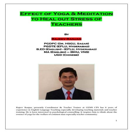 Effect of Yoga and Meditation to Heal out Stress of Teachers | PDF