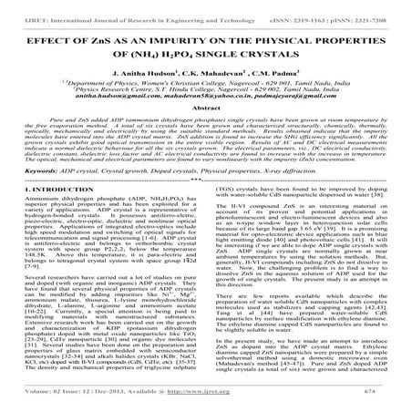 Effect of zn s as an impurity on the physical properties