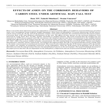 Effects of anion on the corrosion behaviors of carbon steel under artificial ...