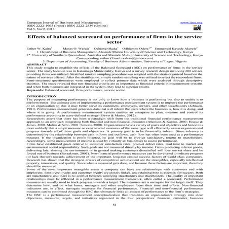 Effects of balanced scorecard on performance of firms in the service sector