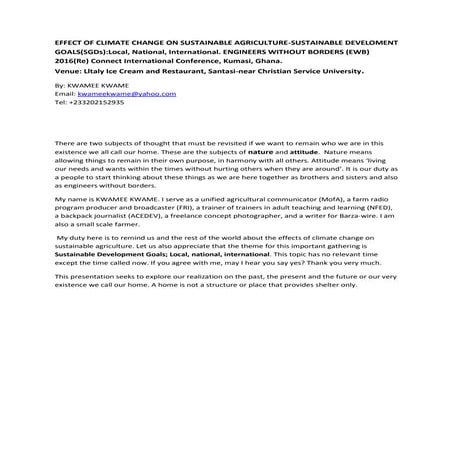 Effects of climate change on sustainable agriculture. by kwamee kwame