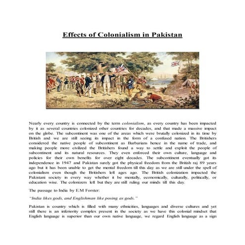 Effects of Colonialism in Pakistan