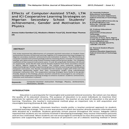 Effects of computer assisted stad, ltm &amp; ici cooperative learning strateg...