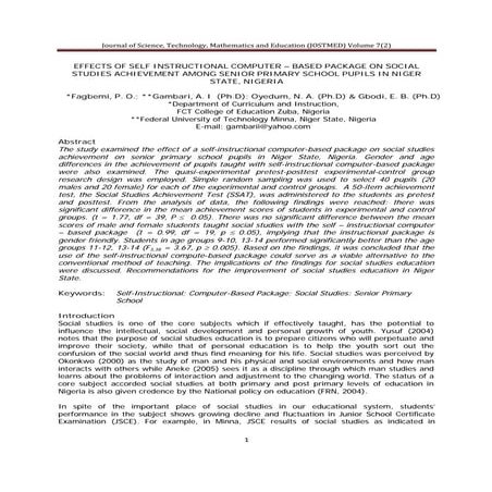 Effects of computer assisted instructional package on social studies achievem...