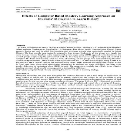 Effects of computer based mastery learning approach on students’ motivation t...