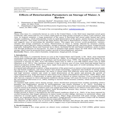 Effects of deterioration parameters on storage of maize a review | PDF