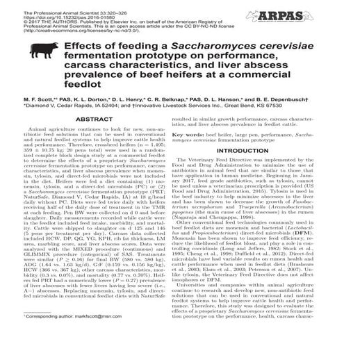 Effects of feeding a saccharomyces cerevisiae