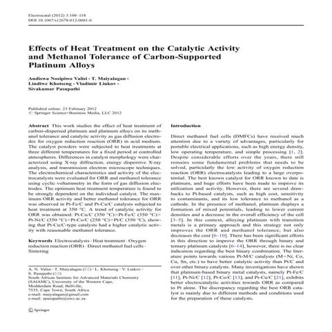 Effects of heat treatment on the catalytic activity and methanol tolerance of...