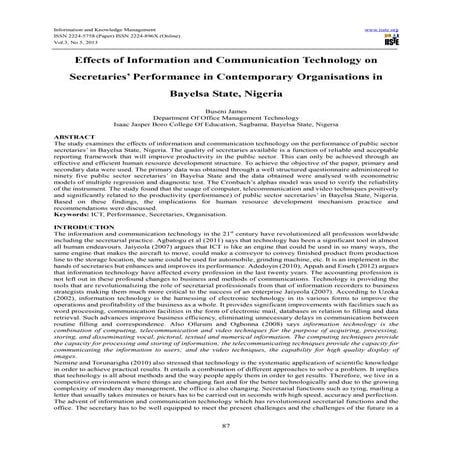 Effects of information and communication technology on secretaries’ performan...