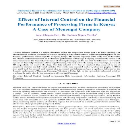 Effects of Internal Control on the Financial Performance of Processing ...