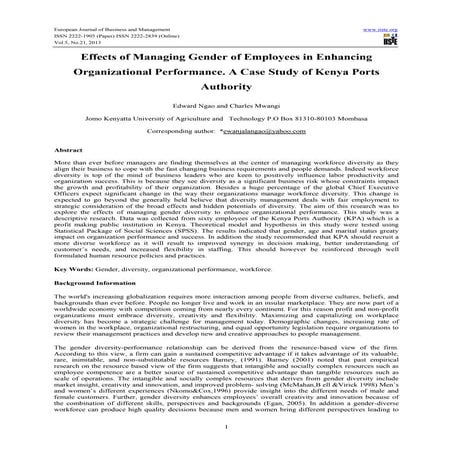 Effects of managing gender of employees in enhancing organizational performan...