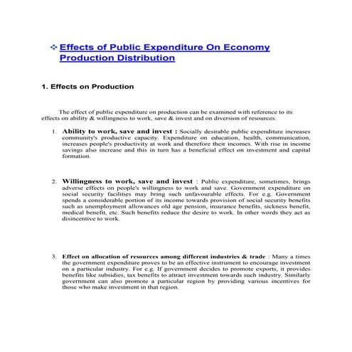 Effects of public expenditure on economy production distribution