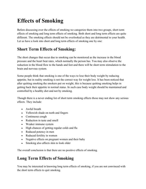 what are short term effects of smoking cigarettes Smoking and Its Long-Term Effects