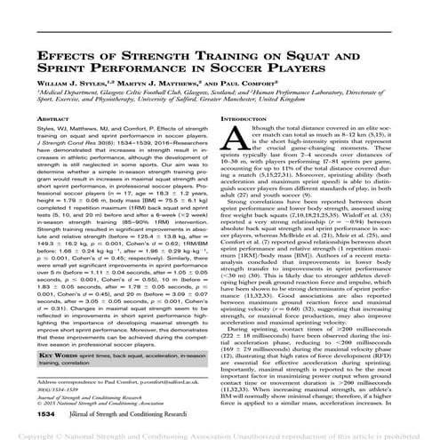 EFFECTS OF STRENGTH TRAINING ON SQUAT AND SPRINT PERFORMANCE IN SOCCER ...