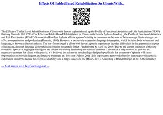 Effects Of Tablet Based Rehabilitation On Clients With...