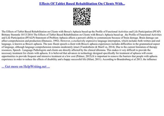 Effects Of Tablet Based Rehabilitation On Clients With...