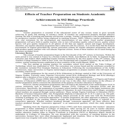 Effects of teacher preparation on students academic achievements in ss2 biolo...