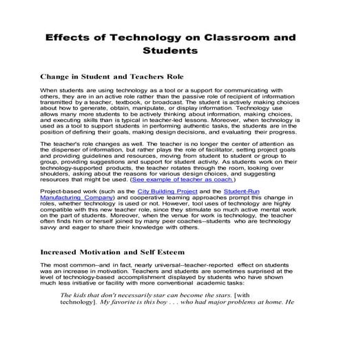 Effects of technology on classroom and students