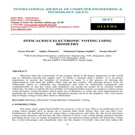 Efficacious electronic voting using biometry