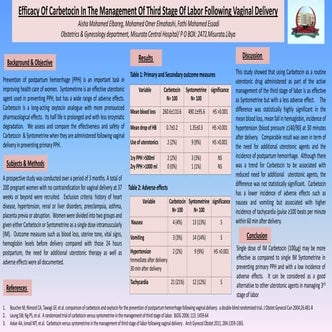 Efficacy of carbetocin in the management of third stage of labour
