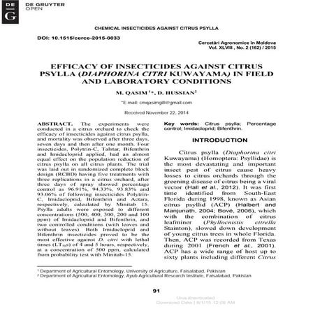 Efficacy of insecticides against citrus psylla diaphorina citri kuwayama in f...