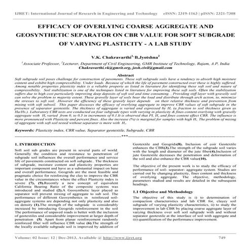 Efficacy of overlying coarse aggregate and geosynthetic separator on cbr valu...