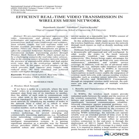 EFFICIENT REAL-TIME VIDEO TRANSMISSION IN WIRELESS MESH NETWORK 