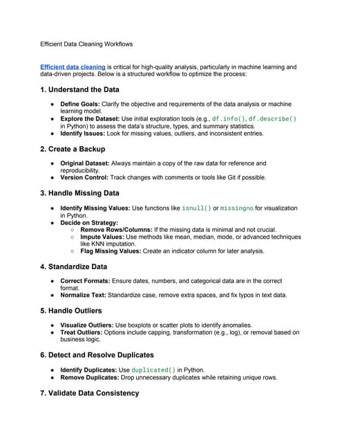 Efficient Data Cleaning Workflows: Explained
