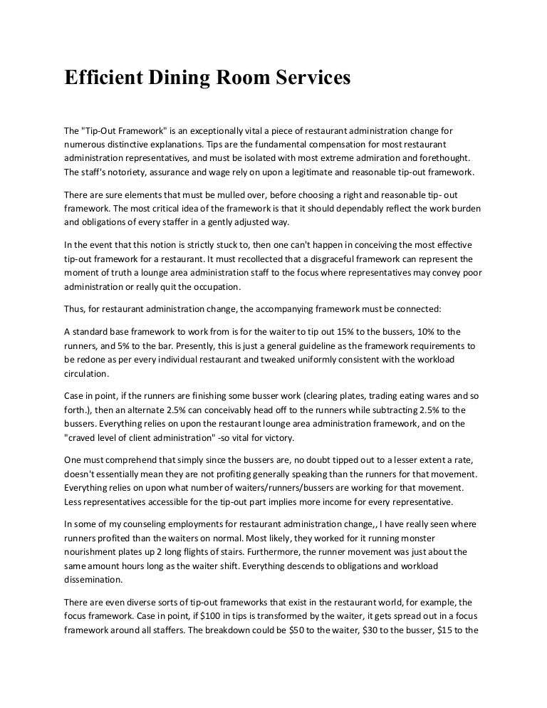 Efficient dining room services