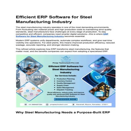 Efficient ERP Software for Steel Manufacturing Industry | PDF