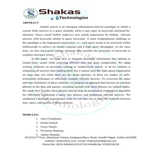 Efficient instant fuzzy search with proximity ranking