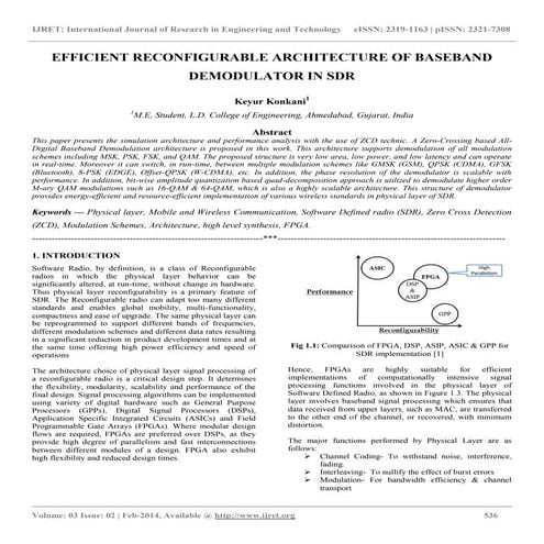 Efficient reconfigurable architecture of baseband demodulator in sdr