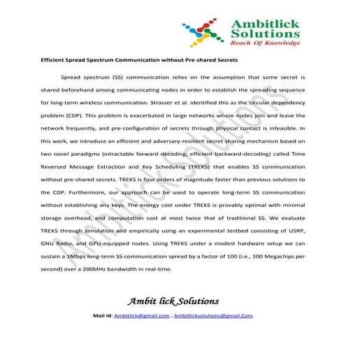 Efficient spread spectrum communication without pre shared secrets