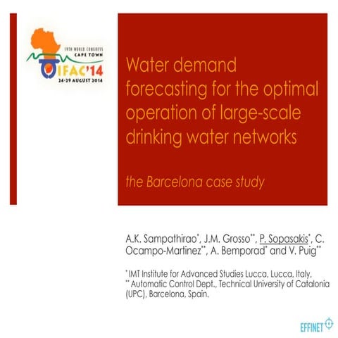 Water demand forecasting for the optimal operation of large-scale water networks