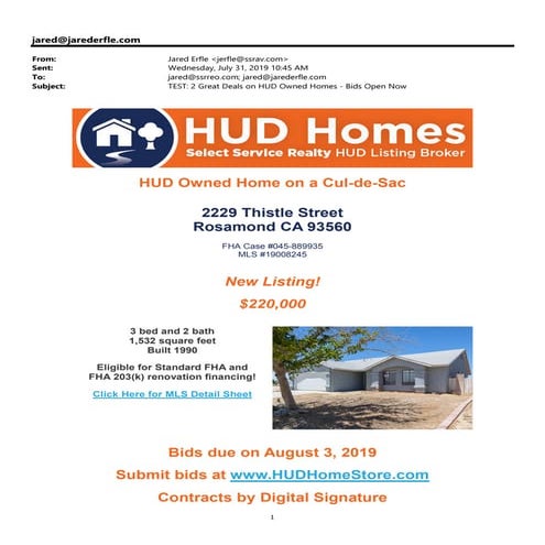 HUD - eFlyer Example - Multiple Home