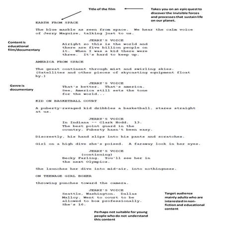 FILM SCRIPT: EARTH FROM SPACE