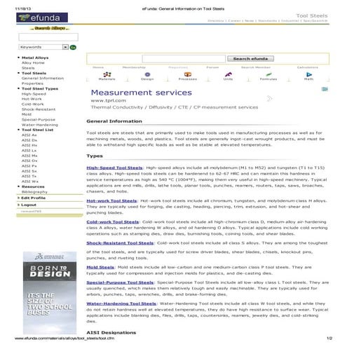 E funda  general information on tool steels
