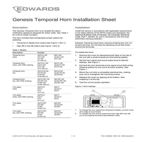 Edwards Signaling EG1HD Installation Manual