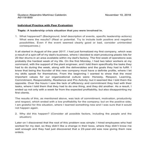 Leadership and Organizational Behavior MOOC - Individual Practice Peer Evalua...