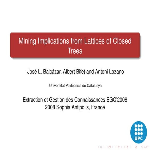 Mining Implications from Lattices of Closed Trees