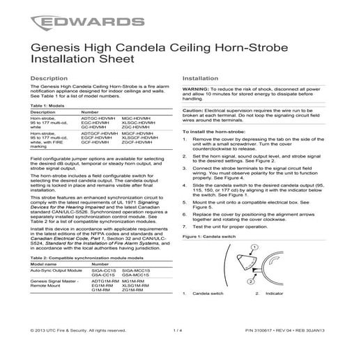 Edwards Signaling EGCF-HDVMH Installation Manual