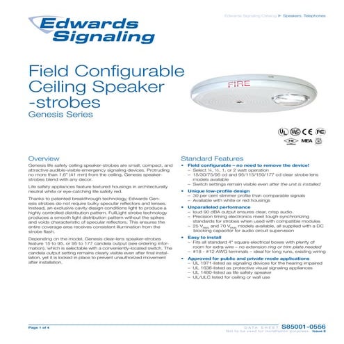 Edwards Signaling EGCFS2VM Data Sheet