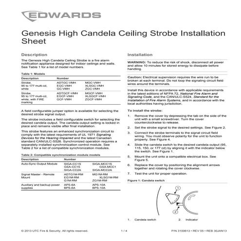 Edwards Signaling EGCFVMH Installation Manual